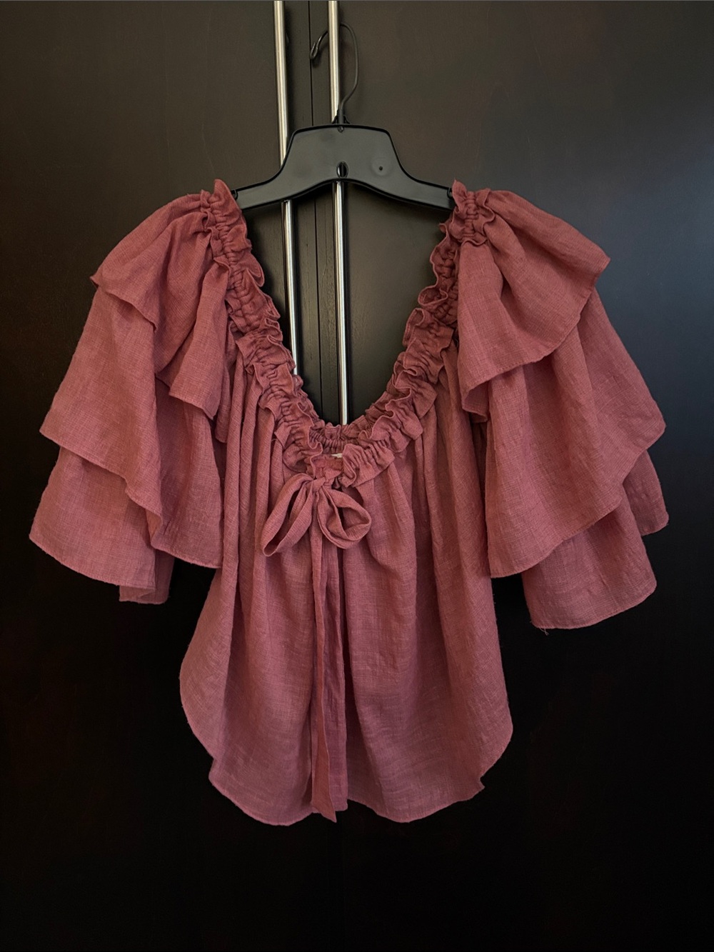 Misa Los Angeles Ruffled Tie-Front Blouse in Mauve Women’s size S